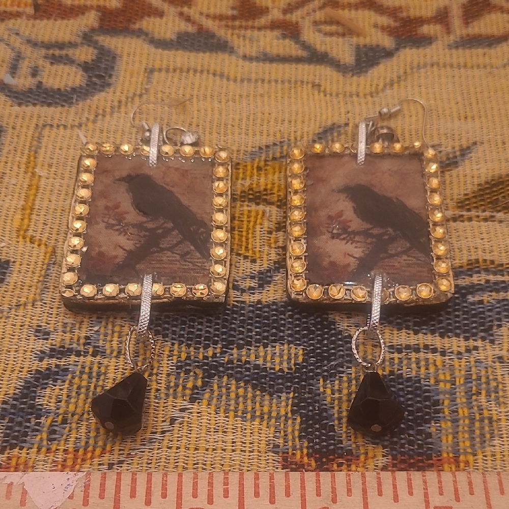 Elegant Gold and Black Bird Motif Earrings 3 Pair $15